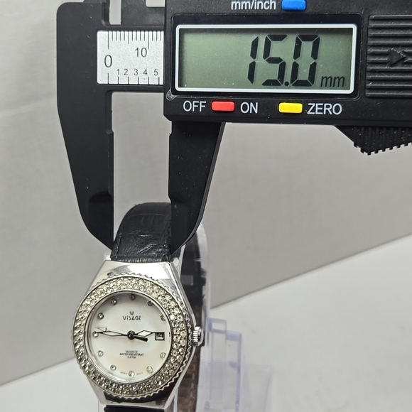 Womens Visage Silver Tone MOP Pave Crystal Quartz Date 30MM Watch New Battery - Picture 5 of 12